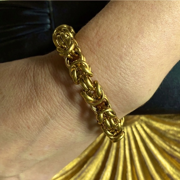 18K Clad Stainless Steel Rolo Link Luxe Statement Chunky Bracelet - Picture 3 of 6